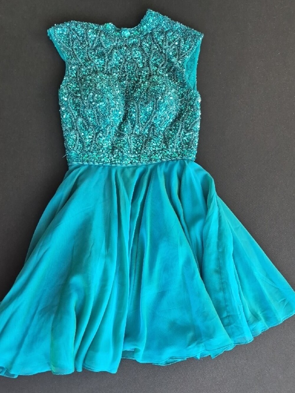 Sherri Hill Teal Beaded Heart-Front Formal Dress